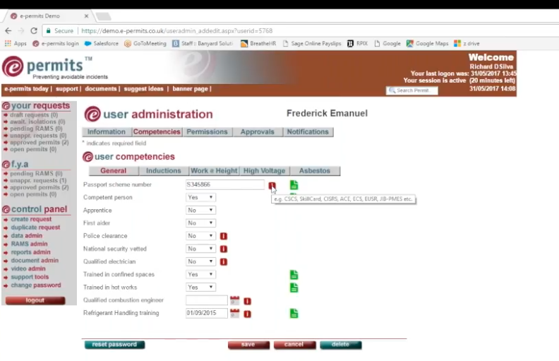 screenshot of EcoOnline ePermits